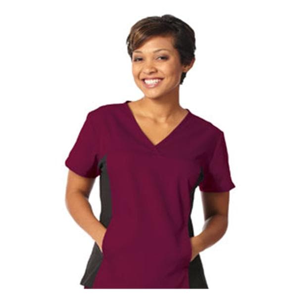 Fashion Seal Scrub Shirt 2 Pockets Set-In Sleeves X-Small Brgndy/Blk Womens Ea