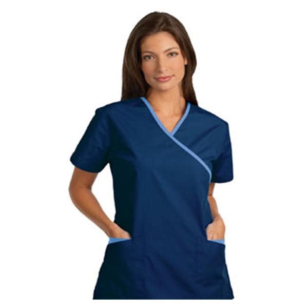 Fashion Poplin Scrub Top XOvr Nck 2 Pkts Set-In Sleeves X-Small Nvy/Cl Womens Ea