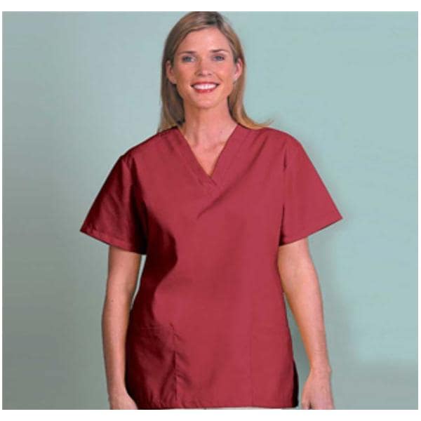 Fashion Poplin Scrub Shirt V-Neck 2 Pockets 2X Large Sangria Womens Ea