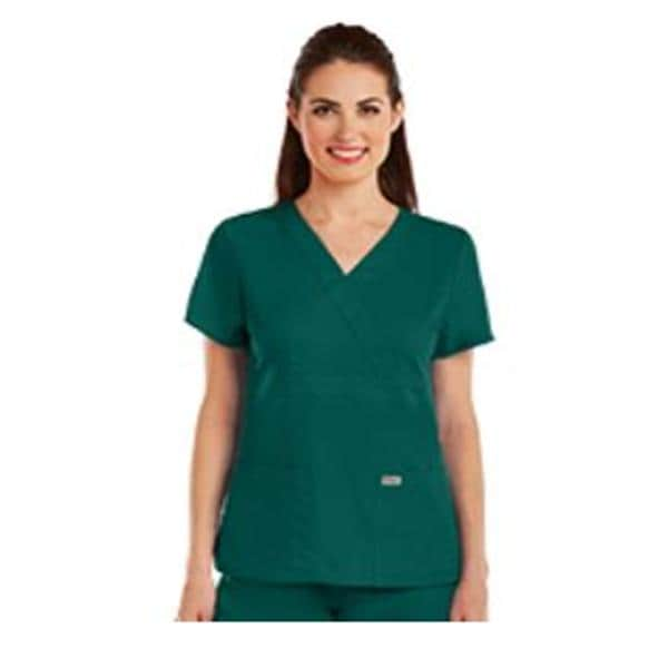 Scrub Top Mock Wrap V-Neck 3 Pockets X-Small Hunter Womens Ea