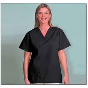 Scrub Shirt V-Neck 2 Pockets Set-In Short Sleeves Medium Black Womens Ea