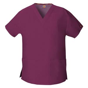 Dickies Scrub Shirt V-Neck 3 Pockets Short Sleeves 2X Small Wine Womens Ea