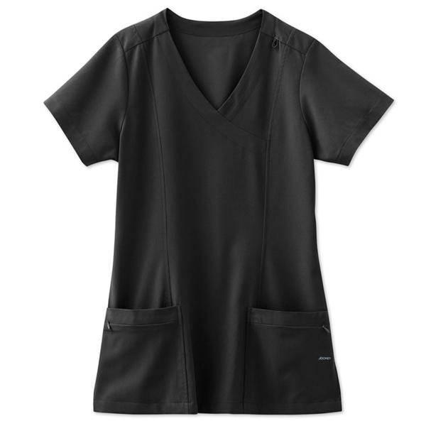 Jockey Scrub Shirt Mock Wrap Neck 5 Pockets Short Sleeves Medium Black Womens Ea