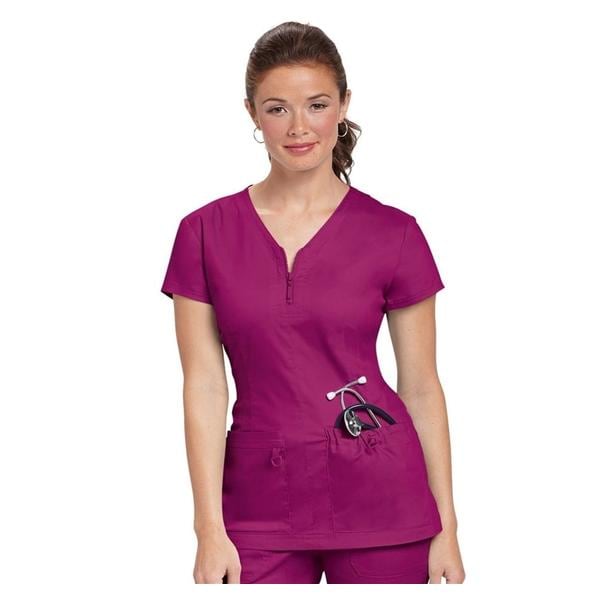 Scrub Shirt 2 Pockets Short Sleeves X-Large Raspberry Womens Ea