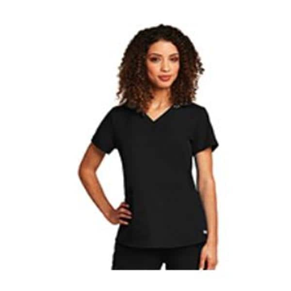 Greys Anatomy Scrub Shirt V-Neck 2 Pockets Short Sleeves Medium Black Womens Ea