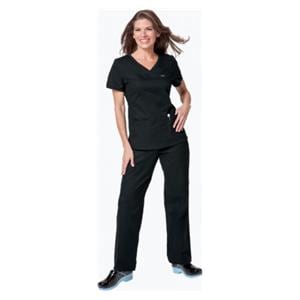 Scrub Shirt 3 Pockets Rib-Trim Short Sleeves Large Black Womens Ea