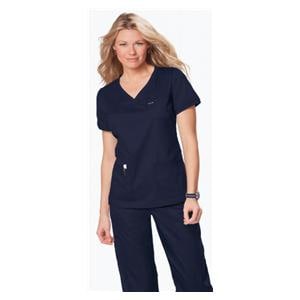 Scrub Shirt 3 Pockets Rib-Trim Short Sleeves Large Navy Womens Ea