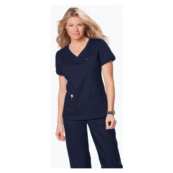 Scrub Shirt 3 Pockets Rib-Trim Short Sleeves Small Navy Womens Ea