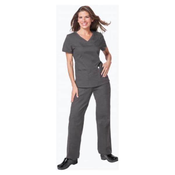 Scrub Shirt 3 Pockets Rib-Trim Short Sleeves X-Small Steel Grey Womens Ea