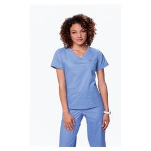 Scrub Shirt 3 Pockets Rib-Trim Short Sleeves Medium Ceil Blue Womens Ea