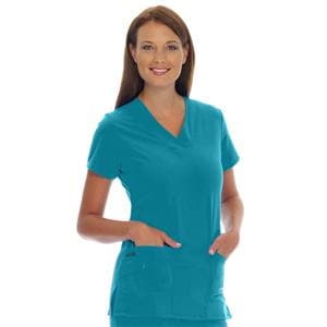 Scrub Shirt V-Neck 3 Pockets Short Sleeves Medium Teal Womens Ea