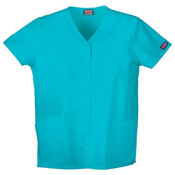 Cherokee Workwear Scrub Shirt V-Neck Short Sleeves Small Turquoise Womens Ea