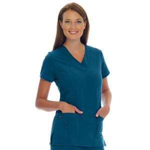 Jockey Scrub Shirt V-Neck 3 Pockets Short Sleeves Large Caribbean Blue Womens Ea