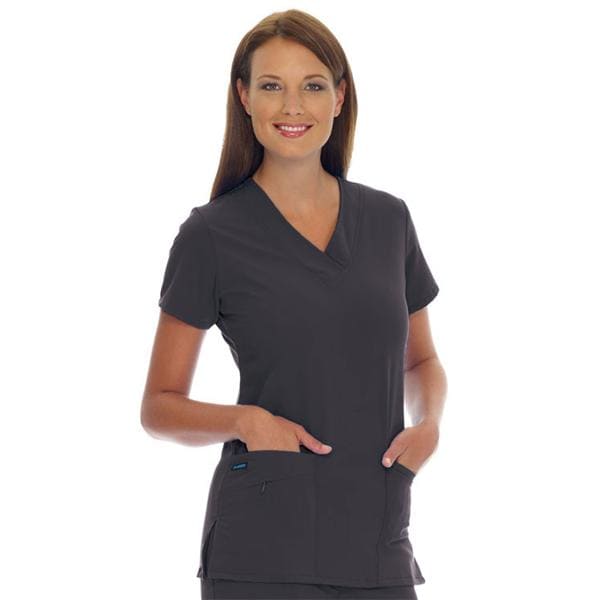 Scrub Shirt V-Neck 3 Pockets Short Sleeves X-Small Charcoal Womens Ea