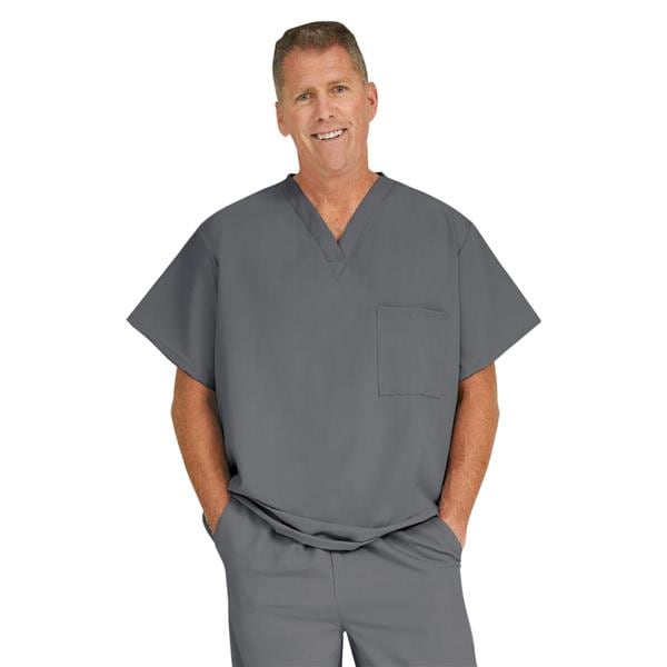 Fifth Ave Scrub Shirt 1 Pocket Short Sleeves Medium Charcoal Unisex Ea