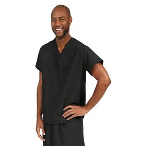 Scrub Shirt V-Neck Short Sleeves X-Small Black Unisex Ea