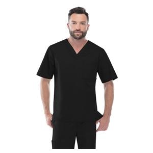 Cherokee Scrub Top V-Neck 1 Pocket Short Sleeves Medium Black Mens Ea