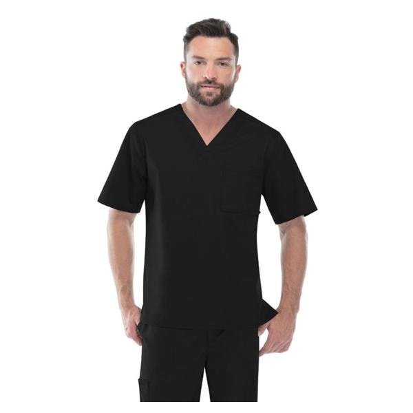 Cherokee Scrub Top V-Neck 1 Pocket Short Sleeves Medium Black Mens Ea