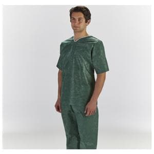 Patient Scrub Shirt Linen Like Non Woven Material X-Large Dark Green 30/Ca