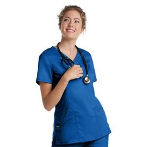 Mock Wrap Scrub Top V-Neck Tunic 3 Pockets Womens Ea