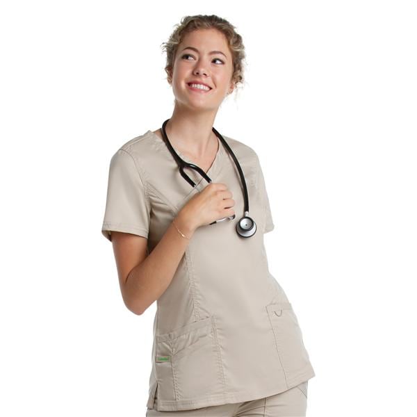 Mock Wrap Scrub Top V-Neck Tunic 3 Pockets Womens Ea