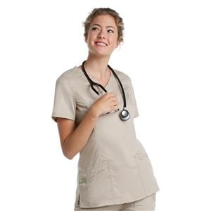 Mock Wrap Scrub Top V-Neck Tunic 3 Pockets Womens Ea