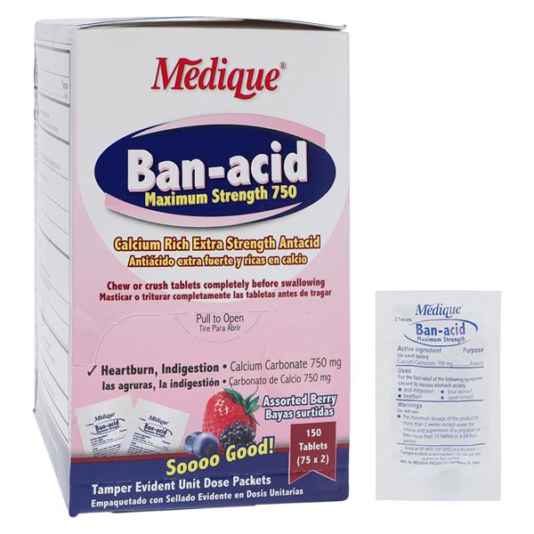 Medique Ban-acid Antacid Tablets 750mg Berry 75x2/Bx