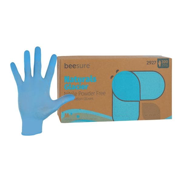 BeeSure Naturals Glacier Nitrile Exam Gloves Medium Blue Non-Sterile