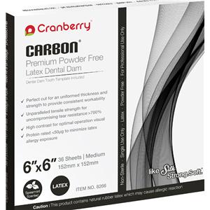 Cranberry Carbon Latex Rubber Dam 6 in x 6 in Medium Gauge Black Mnt Scnt 36/Box, 40 BX/CA