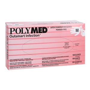 Polymed Latex Exam Gloves Medium White Non-Sterile