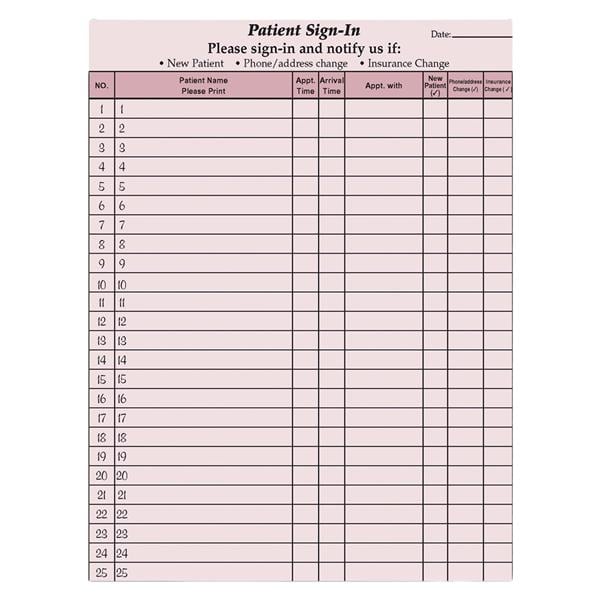 HIPAA Privacy Sign In Sheet 8.5 in x 11 in Burgundy 125/Pk