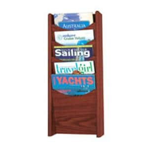 Wall Literature Display 5 Pockets Mahogany Wood 23.75 in x 11.25 in x 3.75 in Ea