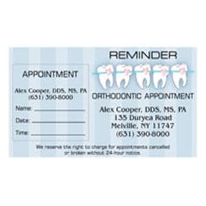 Peel N Stick Appointment Card Orthodontic 5 Teeth 500/Bx