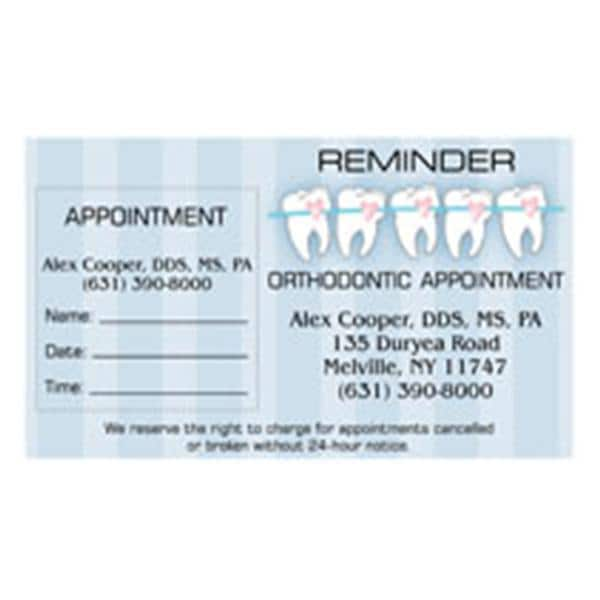 Peel N Stick Appointment Card Orthodontic 5 Teeth 500/Bx