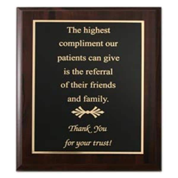 Plaque Referral Vertical 10 in x 8 in Gold Engraved Ea