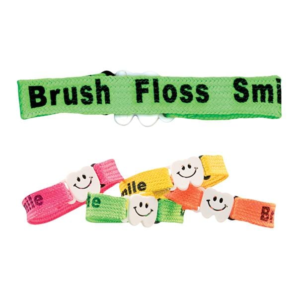 Band Bracelets Brush Floss Smile Assorted Colors 7.5 in 48/Pk