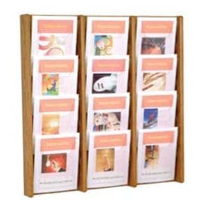 Stance Wall Magazine Display 12 Pockets Medium Oak 31.5 in x 33.5 in x 3 in Ea