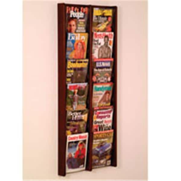 Stance Wall Magazine Display 12 Pockets Mahogany 21.25 in x 48 in x 3 in Ea