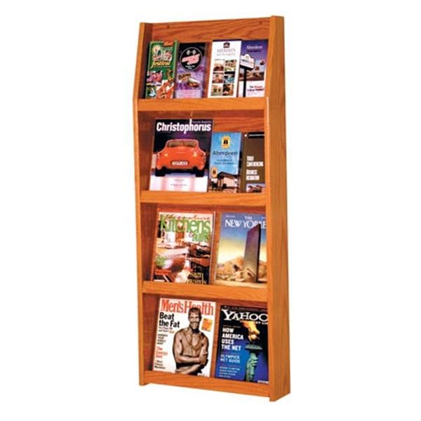 Slope Wall Literature Display 16 Pockets Medium Oak 19.5 in x 49 in x 4.75 in Ea