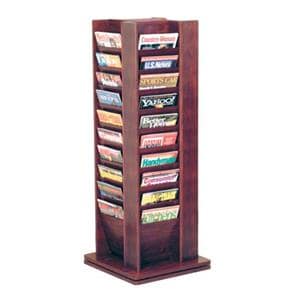 Floor Rotary Magazine Display 40 Pockets Mahogany 18 in x 50 in x 18 in Ea