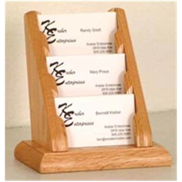 Business Card Holder 3 Pockets Light Oak Wood Ea