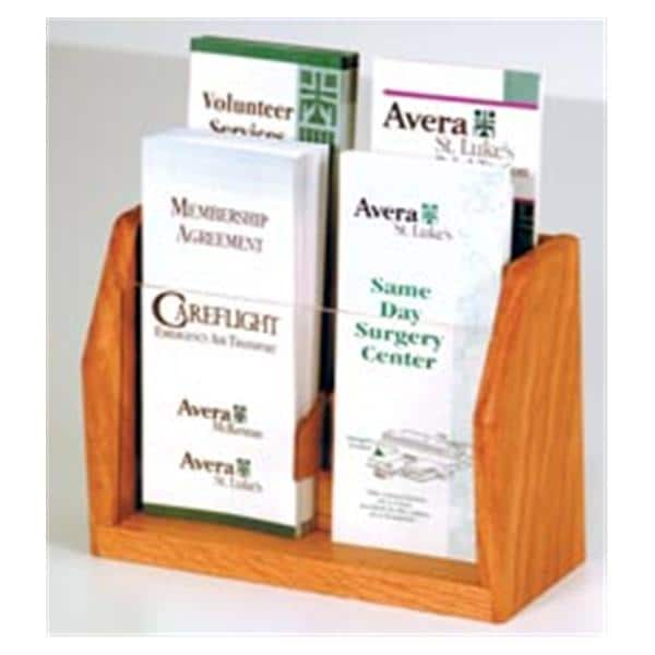 Counter Brochure Display 4 Pockets Medium Oak Wood / Acrylic 7.5x9.5x4 Ea