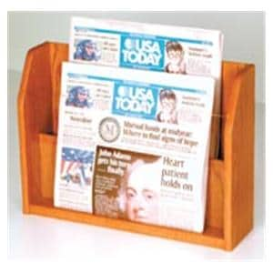 Counter Newpaper Holder 2 Pockets Medium Oak 17.75 in x 12.5 in x 4.75 in Ea