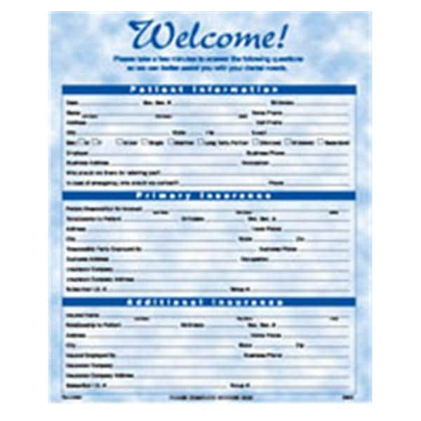 Registration / History Forms Bright Skies 2-Sided English Blue 8.5"x11" 100/Pk