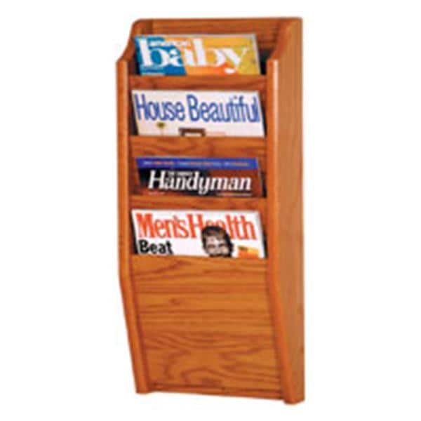 Cascade Wall Magazine Display 4 Pockets Medium Oak 10.5 in x 24 in x 3.75 in Ea