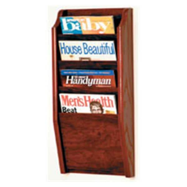 Cascade Wall Magazine Display 4 Pockets Mahogany 10.5 in x 24 in x 3.75 in Ea