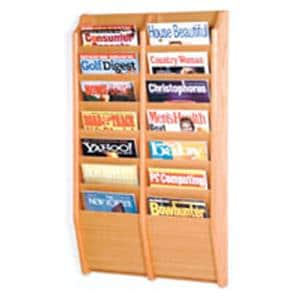 Cascade Wall Magazine Display 14 Pockets Light Oak 20.5 in x 36 in x 3.75 in Ea