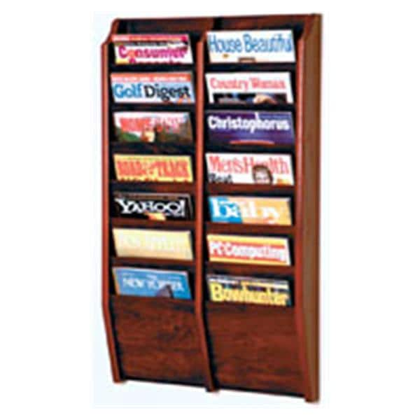 Cascade Wall Magazine Display 14 Pockets Mahogany 20.5 in x 36 in x 3.75 in Ea