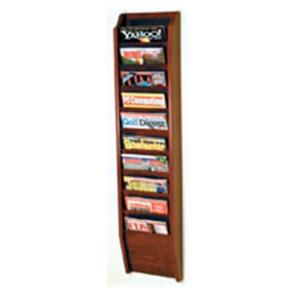 Cascade Wall Magazine Display 10 Pockets Mahogany 10.5 in x 48 in x 3.75 in Ea