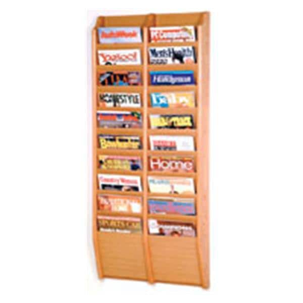 Cascade Wall Magazine Display 20 Pockets Light Oak 20.5 in x 48 in x 3.75 in Ea